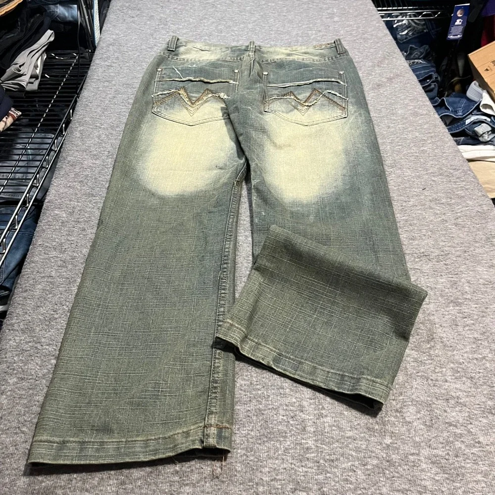 Brooklyn Express Mens 34x30 Baggy Y2K Jeans Wide Leg JNCO Style Sandblast Denim